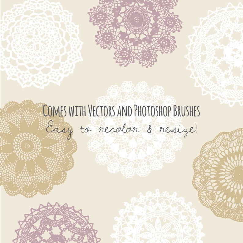 Vintage Sepia Doilies Set Beautiful Lace Doilies Digital Download Ps Brush Stamp Vector Eps Cream Tan