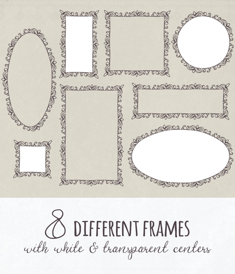 24 Doodle Frames, Digital Photo Frames Clipart, Decorative Frame PNG Files, Clipart Frames, Scrapbook Frames, Frame Vector, Commercial Use image 2