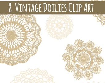 Vintage Lace Doilies Clipart, Sepia Doily Graphics, Cream, Tan, Lace Clipart, Doily, Clip Art, PNG, Vector, Scrapbooking, Digital Download