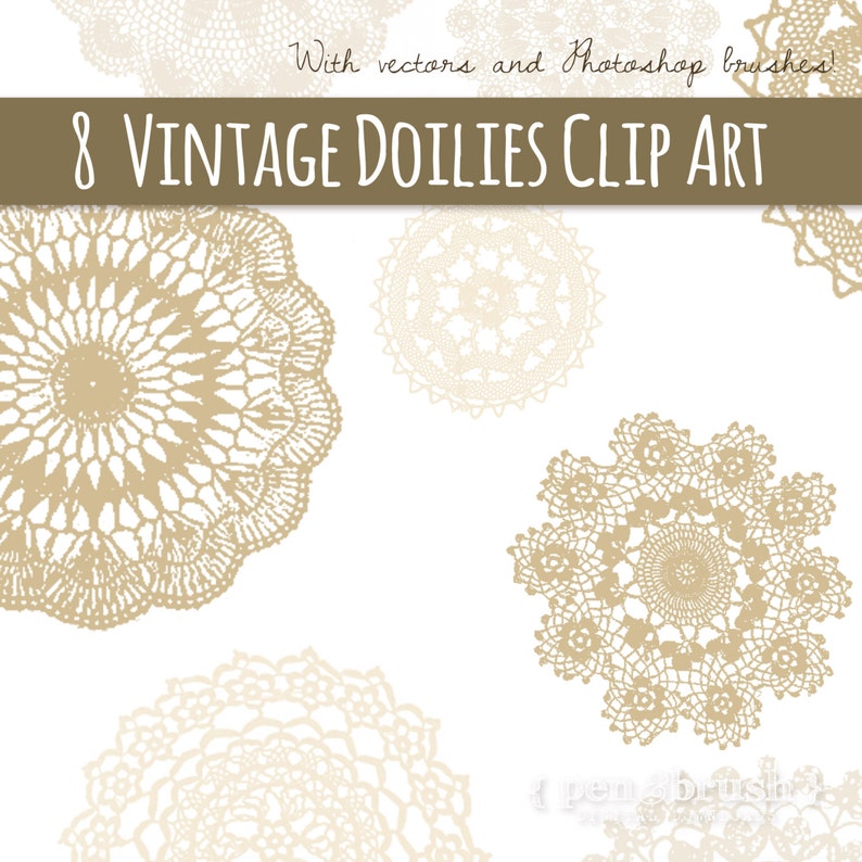 Vintage Sepia Doilies Set Beautiful Lace Doilies Digital Download Ps Brush Stamp Vector Eps Cream Tan