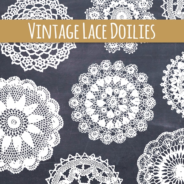 CLIP ART: Vintage Doily Set // Beautiful Lace Doilies // Photoshop Brushes // Vector File Digital Download // Pretty Cute // Commercial Use