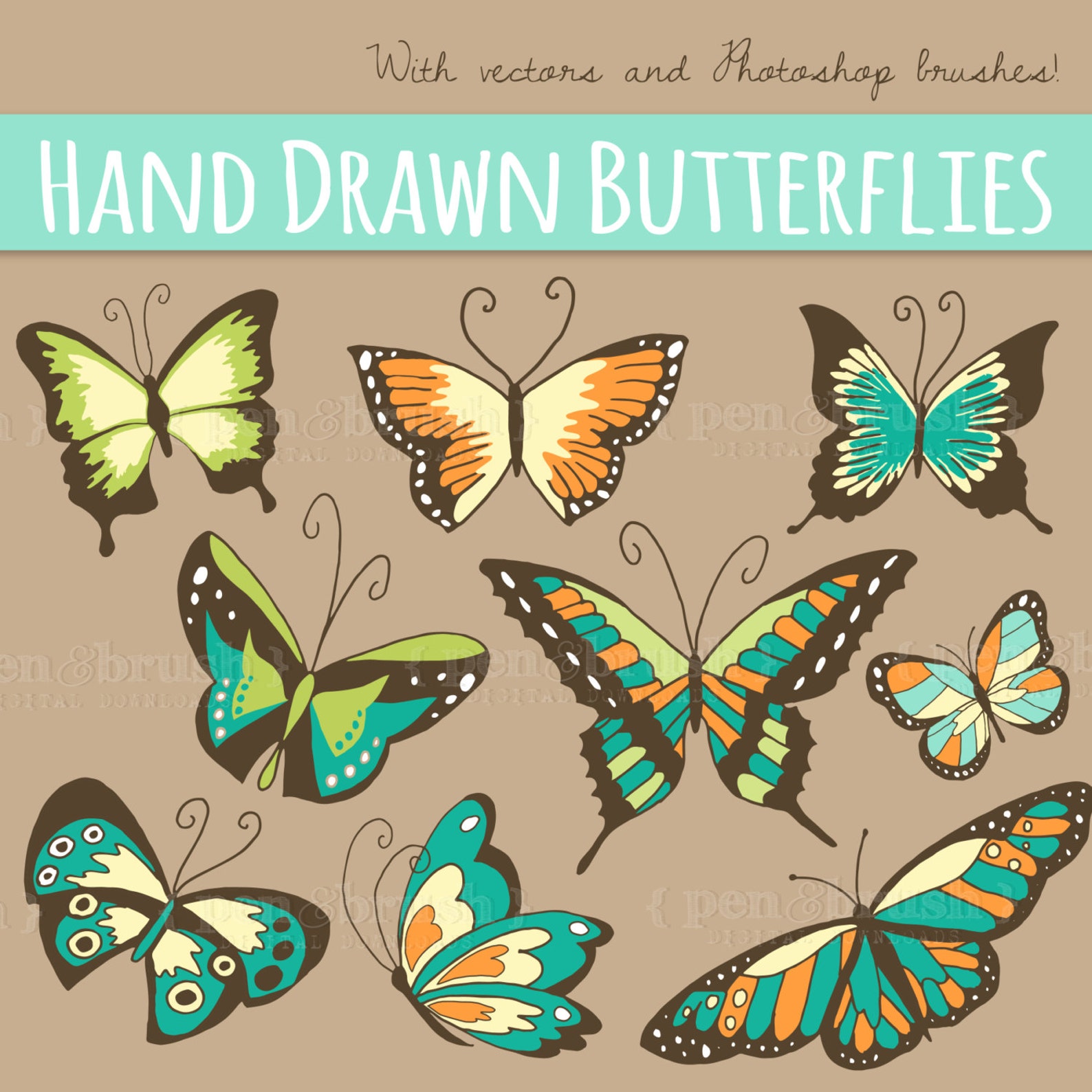 Butterfly Clipart Set 9 Butterflies Clipart Digital Clipart Etsy