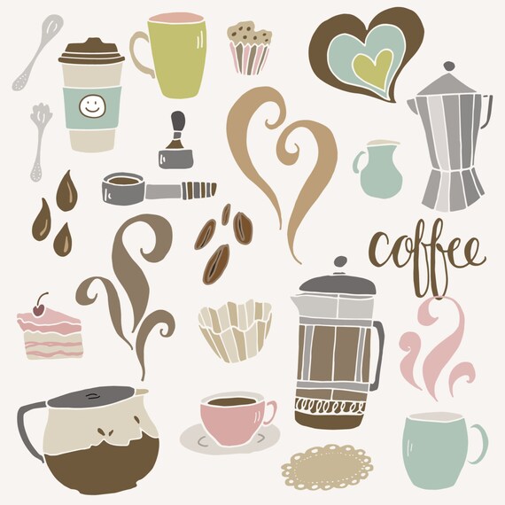 CLIP ART: Cute Coffee Set // Cafe Shop French Press ...