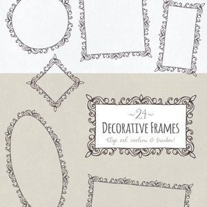 24 Doodle Frames, Digital Photo Frames Clipart, Decorative Frame PNG Files, Clipart Frames, Scrapbook Frames, Frame Vector, Commercial Use