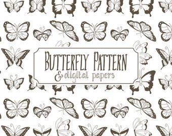Butterfly Digital Paper, Seamless Pattern Swatches, Butterfly Papers, Repeating Pattern, Background, File Download, Photoshop, JPEG, Vector