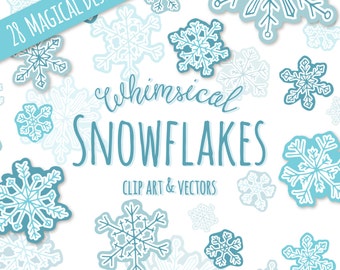 Grillige sneeuwvlokken clipart set, winter clipart, kerst clipart, sneeuw clipart, PNG, vector, digitale illustraties, Instant Download