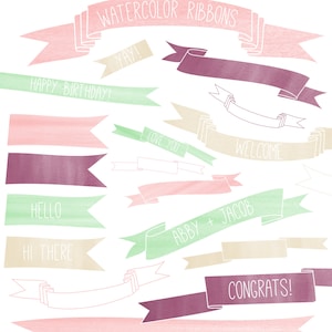 Watercolor Clipart Ribbons, Watercolor Banners Clipart, Hand Painted Banners, Watercolor Ribbons Clipart, Banner Clipart, Frame Clipart, PNG