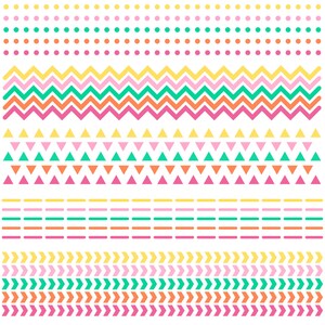 Scrapbook Borders Clipart Set, 25 Clipart Borders, Digital Scrapbook Clip Art, Triangles, Dots, Dash, Pink, Green, Yellow, Orange, PNG Files