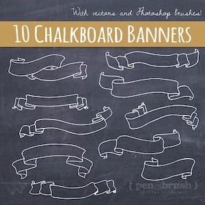 Digital Banners & Ribbons Clipart, Banner Clipart, Frame Clipart, Chalkboard Banners, Hand Drawn, Digital Clip Art, Png, Vector, Download