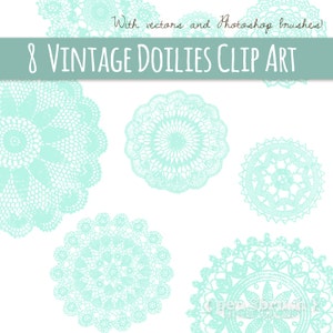Mint Green Doily Clipart Set, Vintage Doilies Clipart, Lace Clipart, Doily Clip Art, Digital Doilies, Digital Lace, PNG, Vector, Download