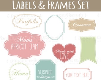 Frames Clipart + Labels Clipart Set, Cute Frame Shapes, Vector Frames, Vector Labels, Clipart Labels, Digital Frame PNG, EPS, Commercial Use