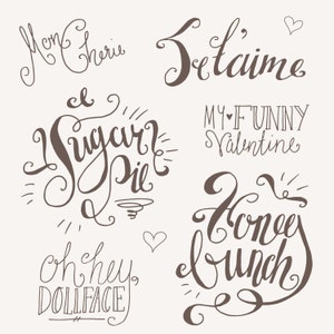 Cutesy Love Word Art Set // PNG Photoshop Brushes Vector EPS // Romántico Dulce San Valentín // Sugar Pie Honey Bunch // Cartado Descargar