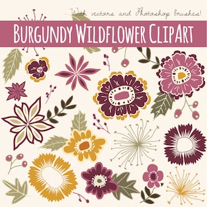 Floral Clipart Set, Fall Flowers Clipart, Wildflower Clipart, Digital Clip Art, Autumn Clipart, Digital Download, Printable, PNG, EPS Vector