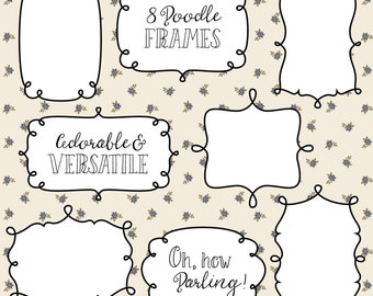 CLIP ART: Cute Digital Doodle Frames // Clipart // Digital Download // Vector eps psd // Craft DIY // Photoshop Brushes // Commercial Use