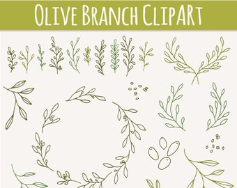 Olive Branches & Sprigs Clip Art // Photoshop Brushes Hand Drawn // Mediterranean Shrub Foliage Herb // Vector PNG files // Commercial Use