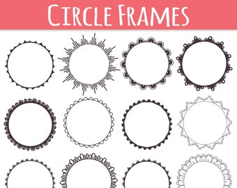Circle Clipart Frames, 12 Frame Clipart, Circle Frames, Monogram Frames, Clipart Circles, Digital Clip Art, Commercial Use, PNG, Vector
