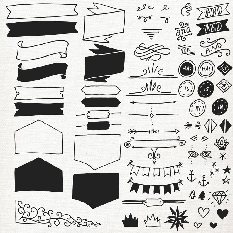 Clipart Banners, Text Dividers, Frames, and Typography Bundle, Banner Clip Art, Digital Frame