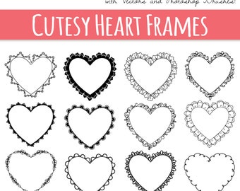 Heart Frames Clipart Set, 12 Digital Frame Clipart, Doodle Frames, Doodle Hearts Clip Art Frames, Valentines Clipart, PNG, Vector Files