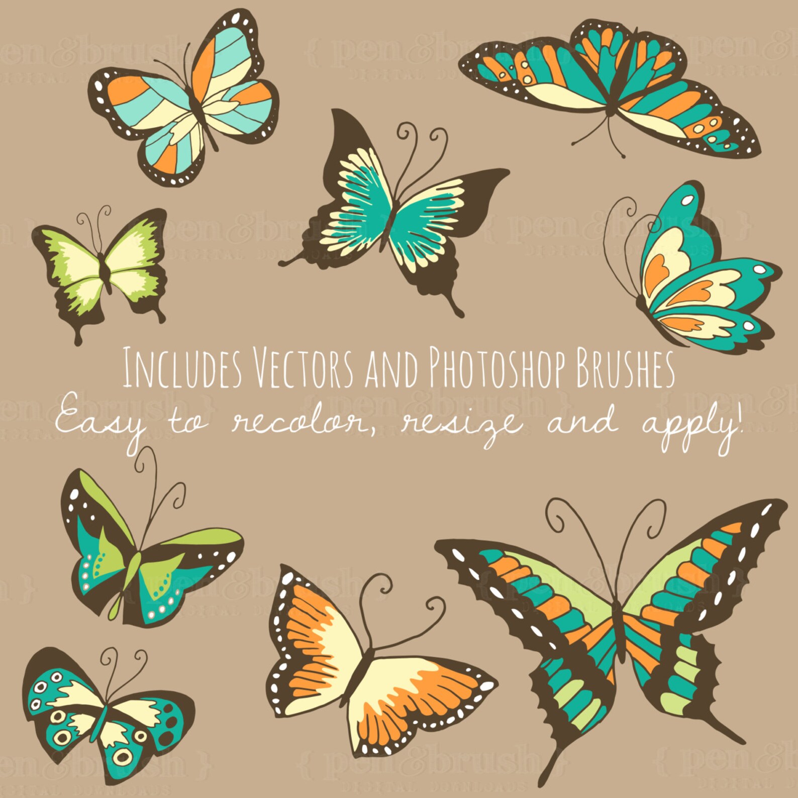 Butterfly Clipart Set 9 Butterflies Clipart Digital Clipart Etsy