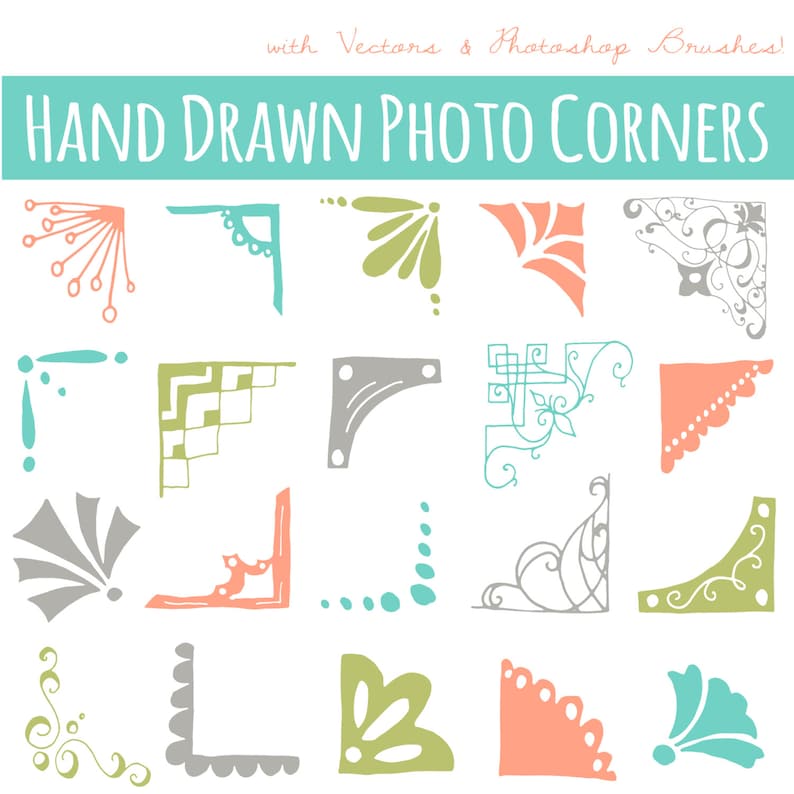 Digital Clipart Photo Corners, 20 Pastel Picture Corner Clipart, Frame