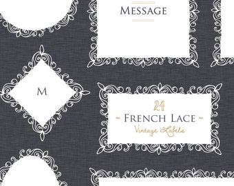 CLIP ART: French Lace Vintage Labels // Design Elements Frame // Branding Perfume Cosmetics Soap Makeup // Vector // Commercial Use