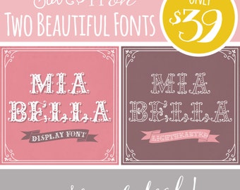 Mia Bella Font Bundle, 2 Cute Matching Fonts, Font, TTF Font Files, Font Bundles, Cute Fonts, Hand Drawn Fonts, Digital Font Download , TTF