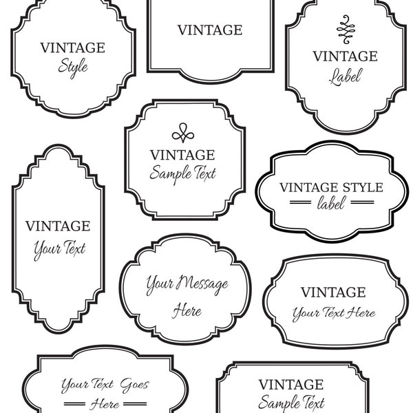 Vintage Labels Clip Art // Digital Frames PNG Vector // Apothecary Lotion Perfume Bottles Jars // Printable Instant Download // Black White