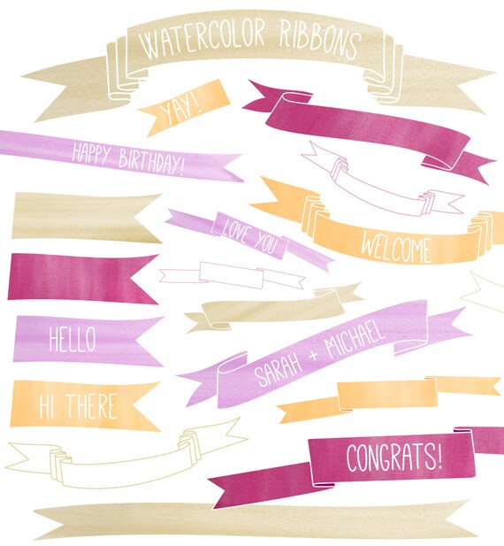 Watercolor Clipart Banners Watercolor Banner Clipart Etsy