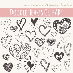 Doodle Heart Clipart Set, 28 Cute Heart Doodles, Valentines Clipart, Heart Clipart, Digital Clip Art, PNG, EPS, Digi Stamps, Commercial Use image 1