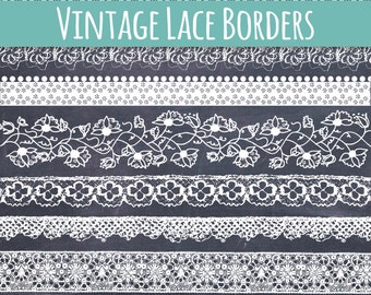 Lace Borders Clip Art Set // Beautiful Vintage Lace Ribbon ClipArt // Scrapbooking // Digital Download // Vector PNG files // Commercial Use