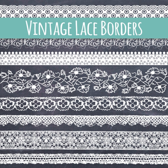Lace Borders Clip Art Set // Beautiful Vintage Lace Ribbon Clipart //  Scrapbooking // Digital Download // Vector PNG Files // Commercial Use 