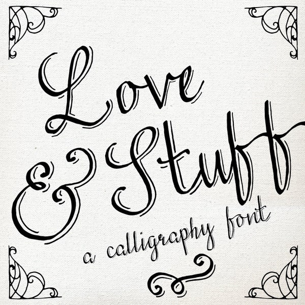 Love & Stuff Font Download, Digital Fonts, with Catchwords, Vintage Script Font, Calligraphy Font, Font Design, Swirly Font, Typeface, TTF