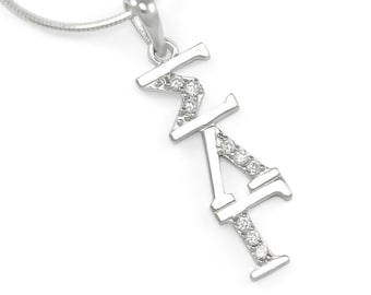 Sigma Lambda Gamma Sterling Silver Lavaliere serti de diamants simulés // ΣΛΓ Bijoux de sororité // Cadeaux de sororité // Cadeaux pour elle // Grec