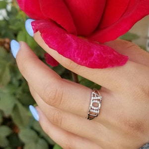 Alpha Omicron Pi Sterling Silver Ring with Simulated Diamonds // ΑΟΠ Sorority Jewelry // Sorority Rings // Sorority Gifts // Greek // aoii