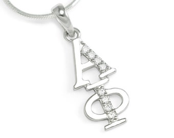 Alpha Phi Sterling Silver Lavaliere with simulated Diamonds // ΑΦ Sorority Jewelry // Sorority Lavaliere // Gifts for Her // Sorority gifts