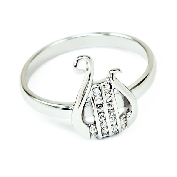 Leier Ring aus Sterlingsilber mit simulierten Diamanten / / Apollo inspiriert Leier Ring / / leiern / / Musik Leier / / Apollo Leier / / griechischen mythischen Lyra