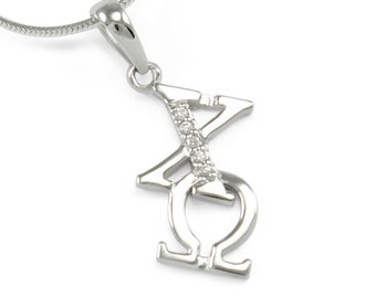 Chi Omega Sterling Silver Diagonal Lavaliere with CZs / ΧΩ Sorority Jewelry / Sorority Necklace / Gifts for Her / Big Little Gifts / Pendant