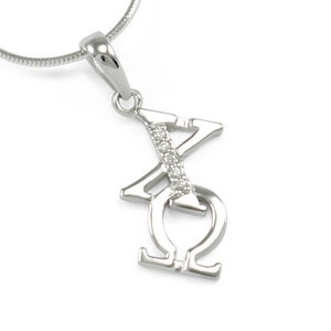 Chi Omega Sterling Silver Diagonal Lavaliere with CZs / ΧΩ Sorority Jewelry / Sorority Necklace / Gifts for Her / Big Little Gifts / Pendant