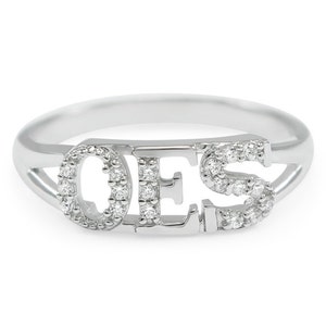 OES Sterling Silver Ring with simulated diamonds// Order of the Eastern Star// Free Masonic// Co Ed Fraternity// OES Merchandise// OES Gifts