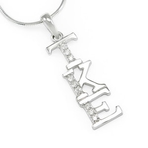 Tau Kappa Epsilon Sterling Silver Lavaliere set with simulated Diamonds // TKE Fraternity Necklace // Fraternity Jewelry // Greek Pendant
