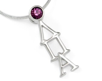 Lambda Pi Alpha-sterlingzilver lavaliere met paars kristal// geschenken studentenvereniging// studentenvereniging sieraden// vrouwenclubmonogram// Grieks leven