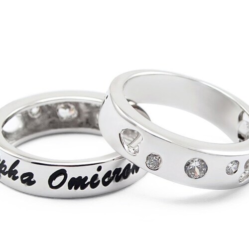 Alpha Omicron Pi Sterling Silver Ring With Hearts and Czs // Etsy