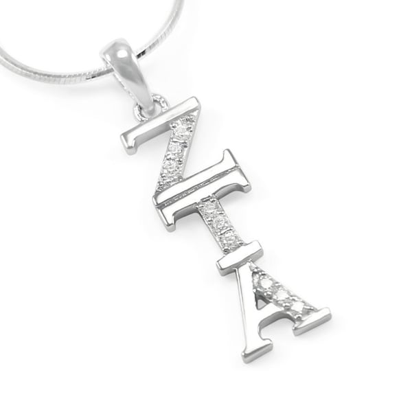 Zeta Tau Alpha Sterling Silver Lavaliere with simulated Diamonds // ΖΤΑ Sorority Jewelry // Sorority Gifts // Gifts for Her // ZTA Necklaces