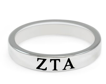 Zeta Tau Alpha Sterling Silver Skinny Band Ring // ZTA Sorority Jewelry // Sorority ring // Gifts for Her // College Gifts // Sorority Gifts