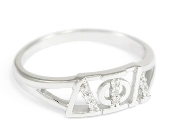 Delta Phi Lambda sterling zilveren ring met gesimuleerde diamanten // ΔΦΛ Sorority Jewelry // Sorority Rings // Sorority Gifts // Greek Life