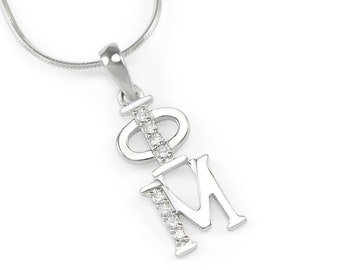 Phi Mu Sterling Silver Lavaliere with simulated diamonds // ΦΜ Sorority Jewelry // Sorority necklace // Sorority lavaliere // Gifts for Her