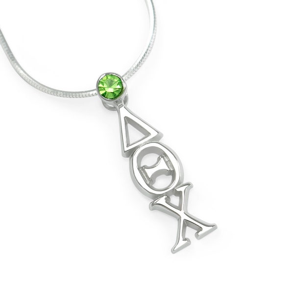 Delta Theta Chi Sterling Silver Lavaliere with Swarovski Green Crystal // ΔΘΧ Sorority jewelry // Sorority gifts // Greek Letter Necklace //