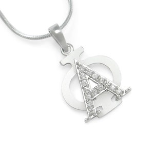 Alpha Phi Sorority Jewelry- Sterling Silver Badge Lavaliere with CZs // Sorority Necklace // Sorority Badge // Big and Little Gifts