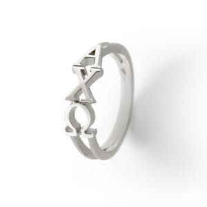 Alpha Chi Omega Sterling Silver Ring with Vertical Cut Greek Letters