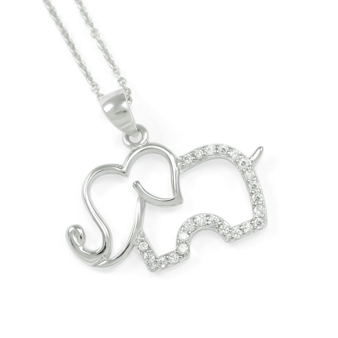 Elephant Pendant With Simulated Diamonds// Elephant Necklace